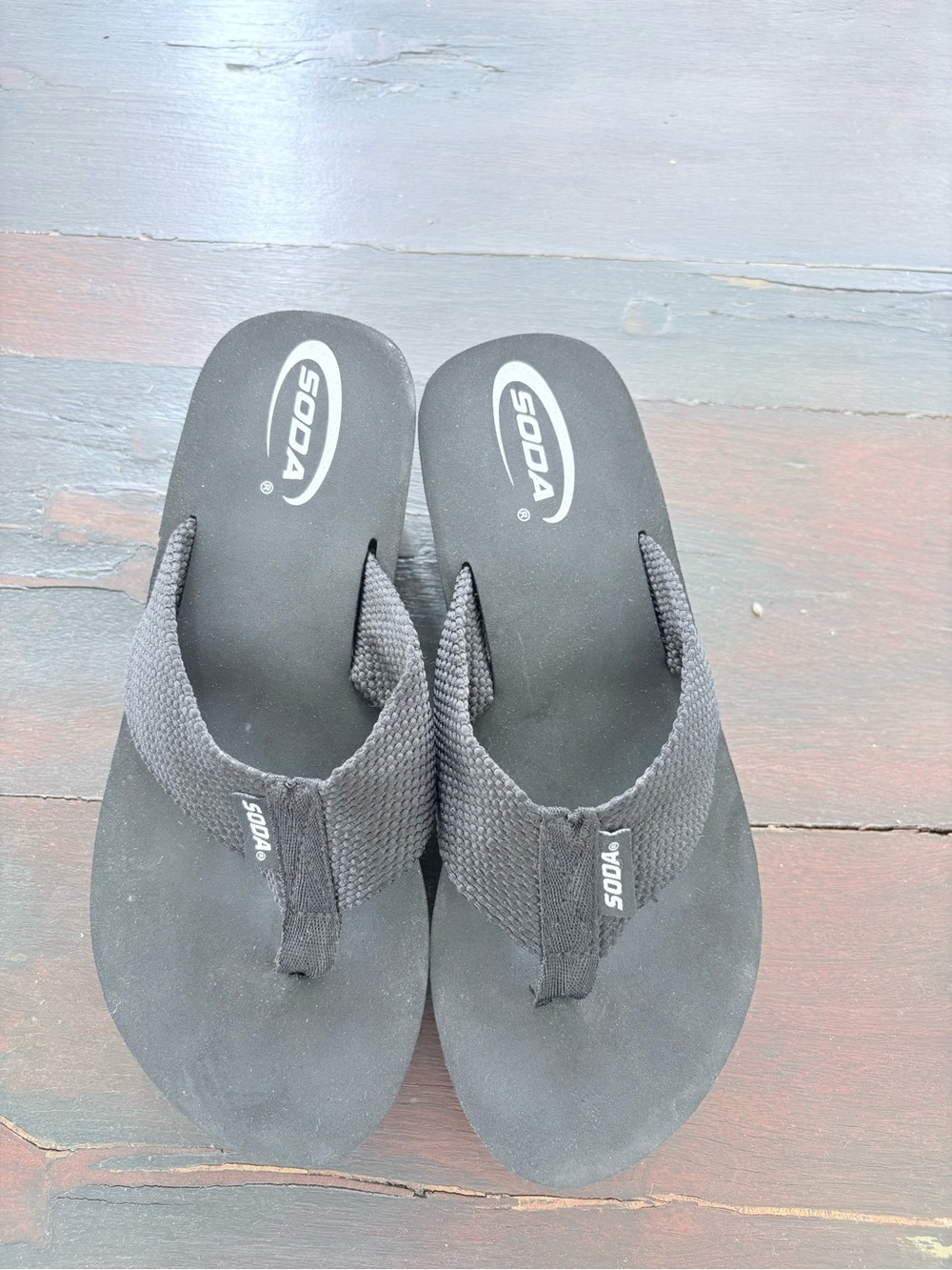 Soda Y2K Black Flip Flops with Woven Straps and Platform